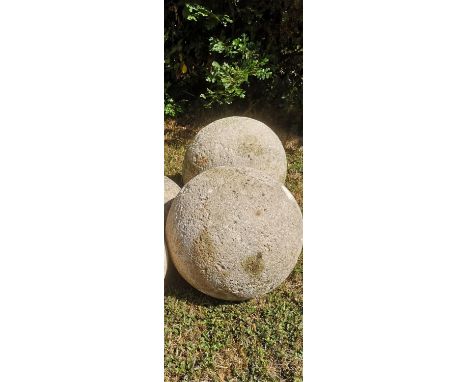 Gate piers: A pair of carved Cotswold stone gate pier balls, 32cm diameterThe Cotswold Collection. See lot 1 for further info