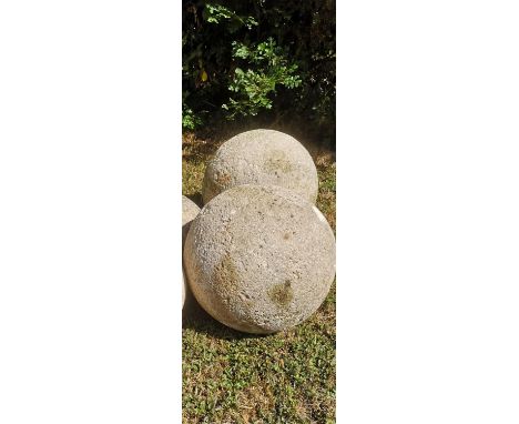 Gate piers: A pair of carved Cotswold stone gate pier balls, 32cm diameterThe Cotswold Collection. See lot 1 for further info