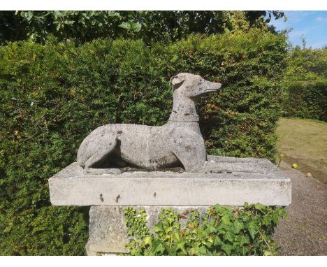 Garden Statues: An Austin and Seeley composition stone greyhound, 2nd half 19th century, 57cm high by 100cm long Felix Austin