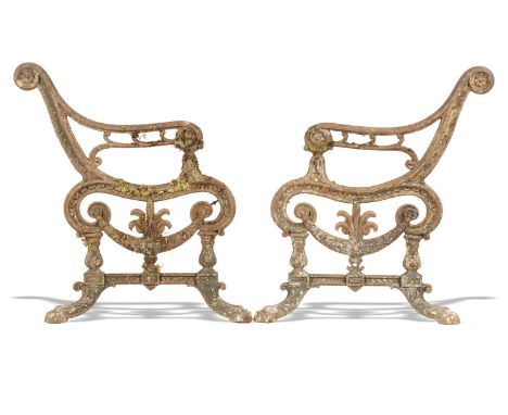 Garden Seats/Furniture: A pair of  Carron foundry cast iron seat terminals, Scottish, late 19th century, stamped Carron, no 1