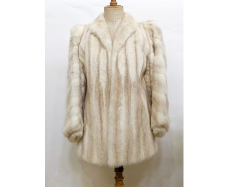 Cream-coloured mink 1980's style jacket with puff sleeves, the name 'Wendy' embroidered in the lining