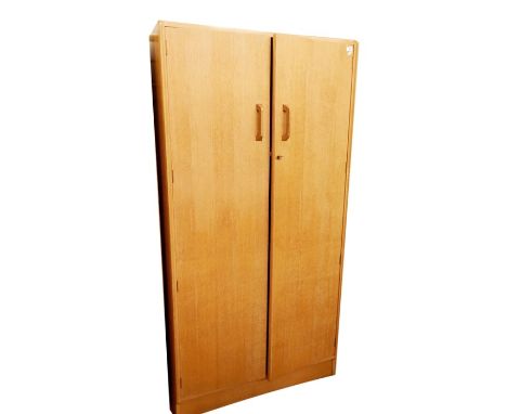 20th century light oak two-door wardrobe by G-Plan, raised to plinth base, 91.5cm x 175.5cm 