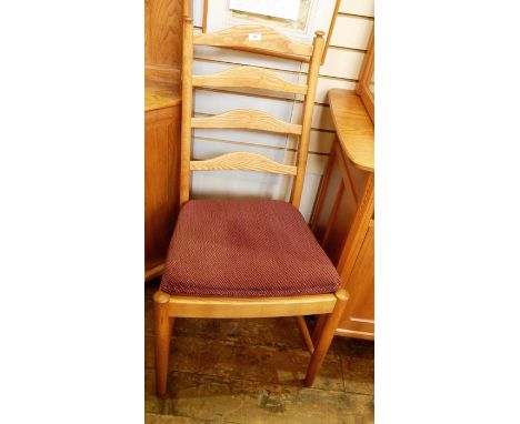 Set of four Ercol ladderback dining chairs with red ground upholstered seats (4)