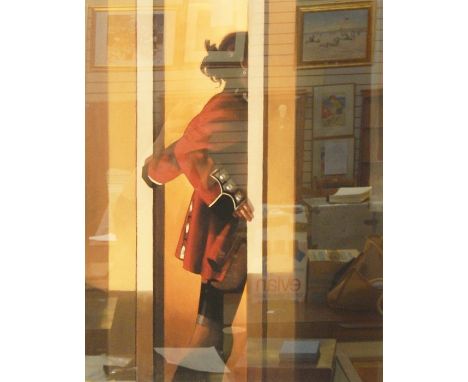 Jack Vettriano Limited edition colour print "On Parade", girl in doorway wearing regimental jacket and stockings, 33/250, 66.