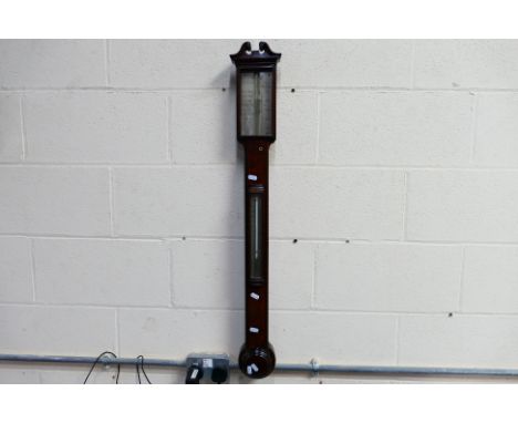 C Silberrad - A 19th century mahogany stick barometer with thermometer, approximately 99 cm (l). [W]Please Note: The Auction 