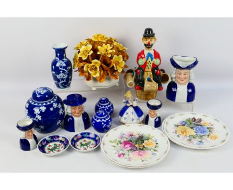 Mixed ceramics to include four Royal Albert Rose Garden Collection plates, 21 cm (d), Chinese blue and white vase and ginger 