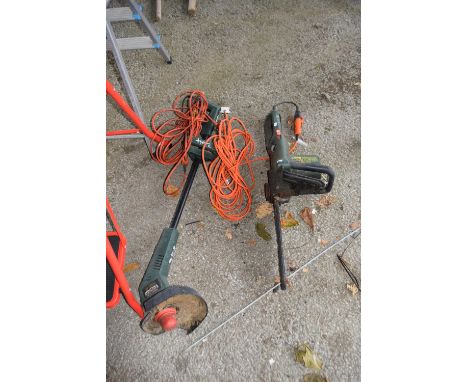 Black &amp; Decker electric chainsaw together with a Black &amp; Decker electric strimmer