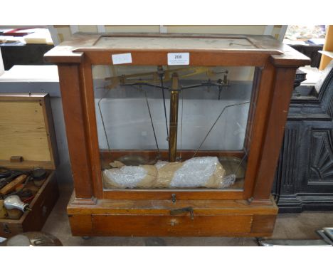 Mahogany &amp; Glass Cased Case Brass Scales 