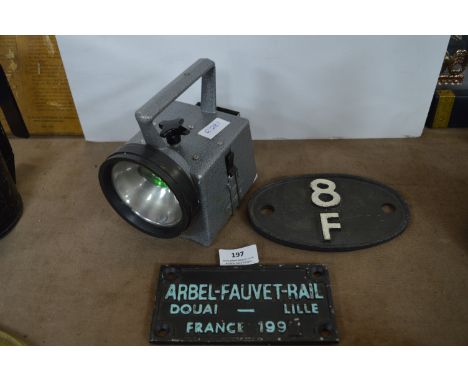 Railway Lamp and Two French Plaques 