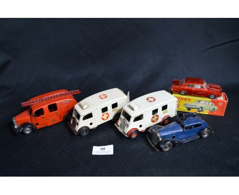 Five Tinplate Toy Cars Including Triang Minic, Fire Engine, Ambulances, etc.  