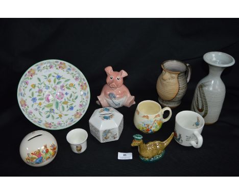Wedgwood Peter Rabbit Money Boxes, Beswick Loch Ness Monster, Beneagles Scotch Whisky Bottle, etc. 