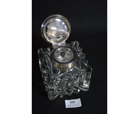 Silver Mounted Cut Glass Inkwell (AF) 