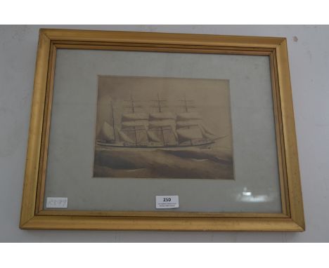 Framed Sepia Tone Maritime Print of a Sailing Vessel 