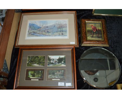 Framed Vintage Postcard of South Cave, Signed Country Print, Mirrors, etc. 