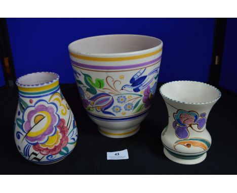 Two Poole Hand Painted Vases plus One Other 