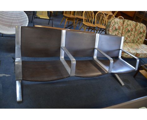 Three Seat Aluminium &amp; Wood Retro Style Bench 