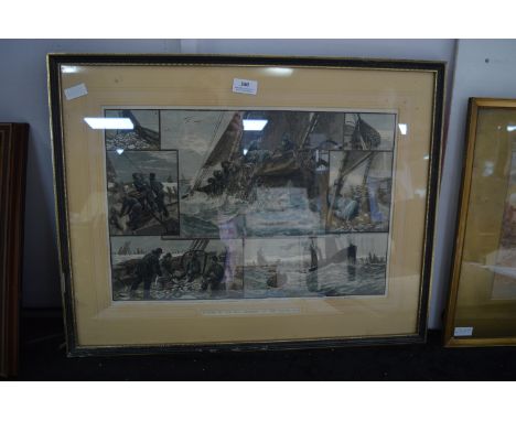 Framed Hand Coloured Print - Toilers of the Sea, Dogger Bank Trawlers 