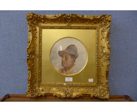H. Hulk, portrait of a gentleman smoking a pipe, watercolour, 20cms d, framed 