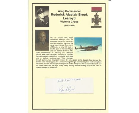 Wing Commander Roderick Alastair Brook Learoyd VC signed TLS and a small signature piece of approximately 4x1. 5 inches in si