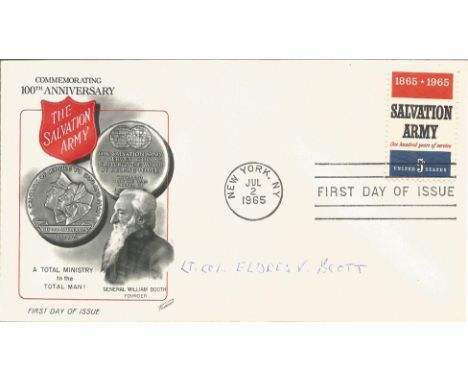 WW2 Doolittle raider Lt. Col. Eldred von Scott signed unflown FDC Commemorating 100th Anniversary The Salvation Army postmark