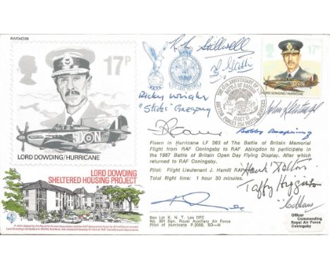 Battle of Britain multiple signee Lord Dowding cover. Sqn Ldr K. N. T. Lee DFC, Taffy Higginson, Ricky Wright, John Keatings 