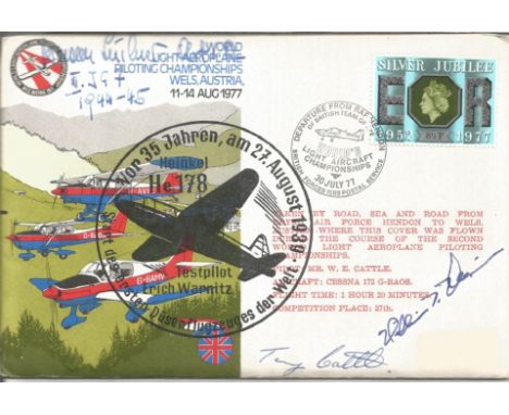 William T Whisner, Tony Cattle and one other signed World Light Aeroplane Piloting Championships WELS Austria 11 14 Aug 1977 