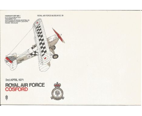 RAF Cosford 3rd April FDC SC19/3 printers colour trials design with missing blue and light grey. Good condition. All autograp