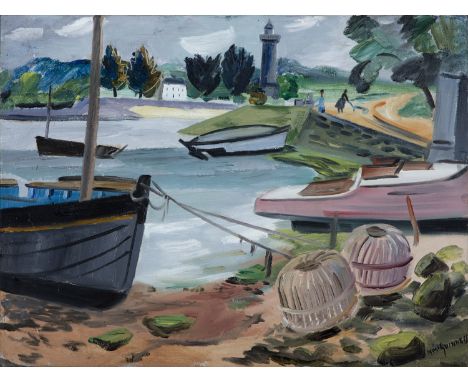 Norah McGuinness HRHA (1901-1980) Lobster Pots, Brittany Oil on canvas, 45 x 60cm (17¾ x 23½'') Signed  In this work we are p