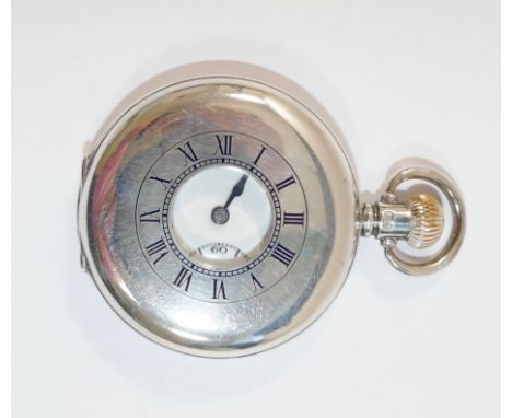 A Pinnacle silver cased stem wind half hunter pocket watch, the Dennison case Birmingham 1924 with inscription to the reverse