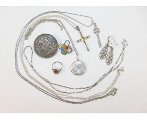 Assorted silver jewellery including a St. Martins cross pendant in the manner of Alexander Richie of Iona Celtic Arts, an ena