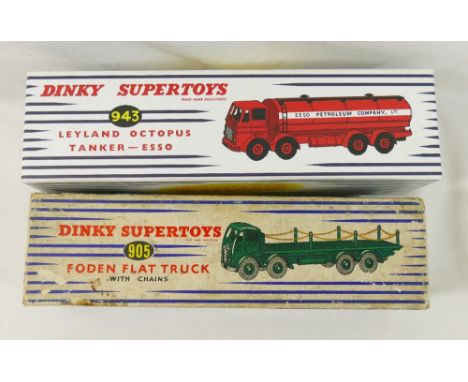 A Dinky Supertoys 905 Foden flat truck with chains, 18.5cm long, boxed, and a Mattel Dinky Supertoys Leyland Octopus Tanker -