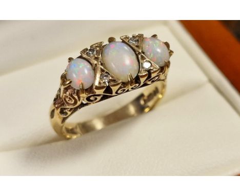 9ct Gold, Opal &amp; Diamond Gypsy Ring, 4.7g &amp; size P+0.5