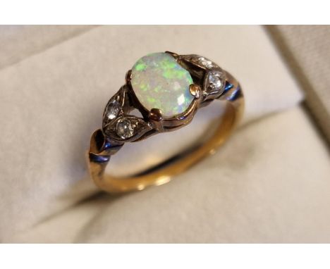 9ct Gold, Diamond &amp; Opal Dress Ring, size N+0.5 &amp; 3.3g