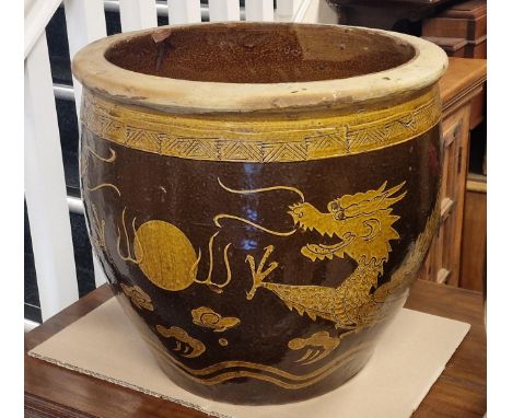 Chinese 1930's Large Floor Dragon Planter Vase 