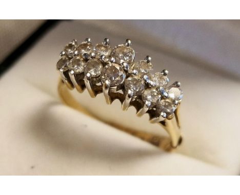 9ct Gold &amp; Diamond Cluster Ring, size Q - 14 stones &amp; 3.6g
