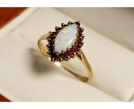 9ct Gold, Opal &amp; Garnet Dress Ring, size N   