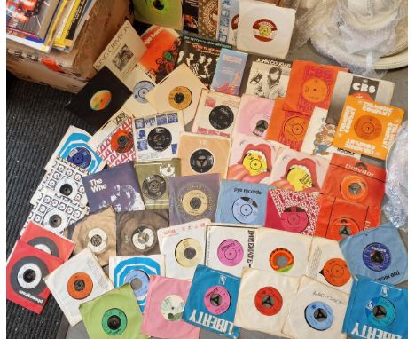 Vinyl 7" Single Collection (approx 50) inc The Who, Rolling Stones, Beatles, King Crimson, Mott the Hoople, Gentle Giant, 