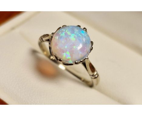9ct White Gold &amp; Opal Dress Ring, size L
