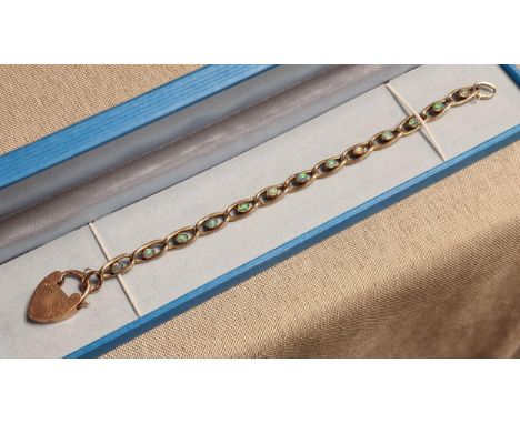 9ct Gold &amp; Opal Gate/Padlock Bracelet - 19.5cm long &amp; 8.1g