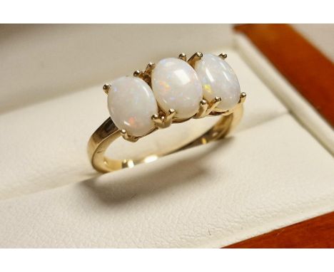 9ct Gold &amp; Opal Trilogy Ring, size J+0.5 and 2.1g
