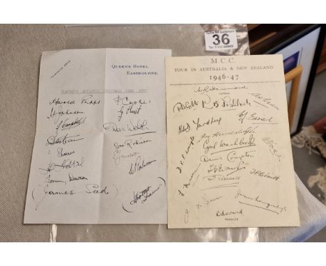 Signed 1946 &amp; 1947 Sports Memorabilia Cricket &amp; Football Touring Card Pages inc Charlton Athletic 1947 League Winners