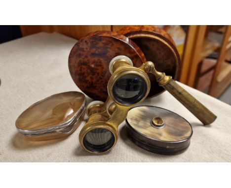Quartet of Ephemera inc Theatre Glasses, Tortoiseshell Snuff Box and Ladies' Trinket Boxes