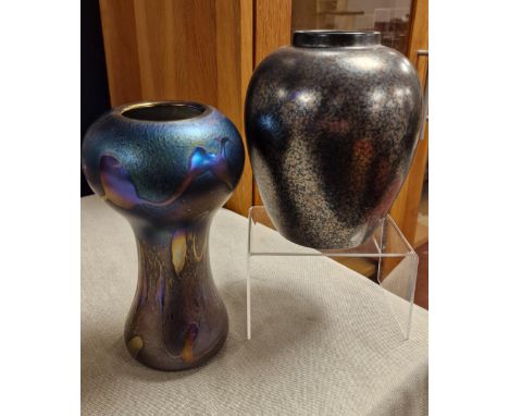 Kris Heaton Iridescent Glass Neo Art Vase (19cm high) + a Poole Pottery Vase