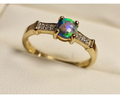 9ct Gold, Opal &amp; Diamond Dress Ring, size N+0.5 and 2.1g