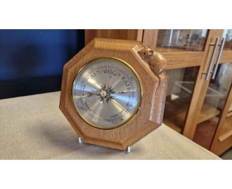 Mouseman Yorkshire Oak Barometer - 8.5 inches square