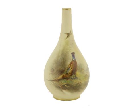 A Royal Worcester vase,1909, painted by James Stinton with a pheasant, signed 'J A S Stinton', printed mark 'G151',14.5cm hig