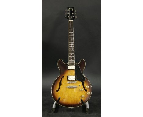 A 1981 Ibanez AS-50 semi-acoustic guitar,serial number B814989, this ‘lawsuit’ model is of Gibson ES-335 form, in a golden to