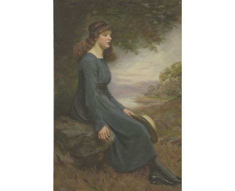 Attributed to John Frederick Harrison Dutton (fl.1893-1909)PORTRAIT OF MISS AUGUSTA ROSEMARY ASPINALL, FULL LENGTH SEATED, IN