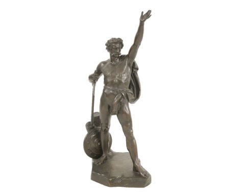 John Henry Foley RA (1818-1874),Caratacus standing with an axe and shield, arm raised aloft, signed and dated 1860, impressed