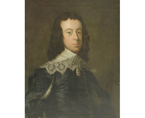 Circle of Thomas Hudson (1701-1779)PORTRAIT OF A YOUNG GENTLEMAN, HALF LENGTH, IN VAN DYCK COSTUMEOil on canvas76 x 63cm